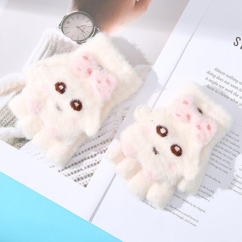

Cartoon Cute Children s Half finger Flap Warm Gloves In Autumn and Winter Cold Proof and Thickened Baby Girl Writing and Riding A Bicycle Five-finger one size