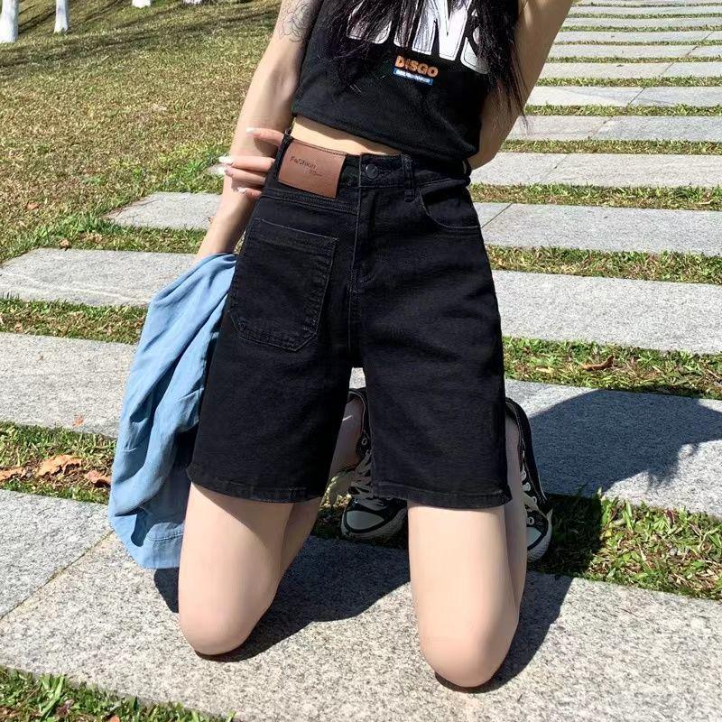 

Women s High-Waisted Black Denim Shorts - Summer Slimming, Loose, Wide-Leg Versatile Hot Pants. S (suggested 80-95 catty)