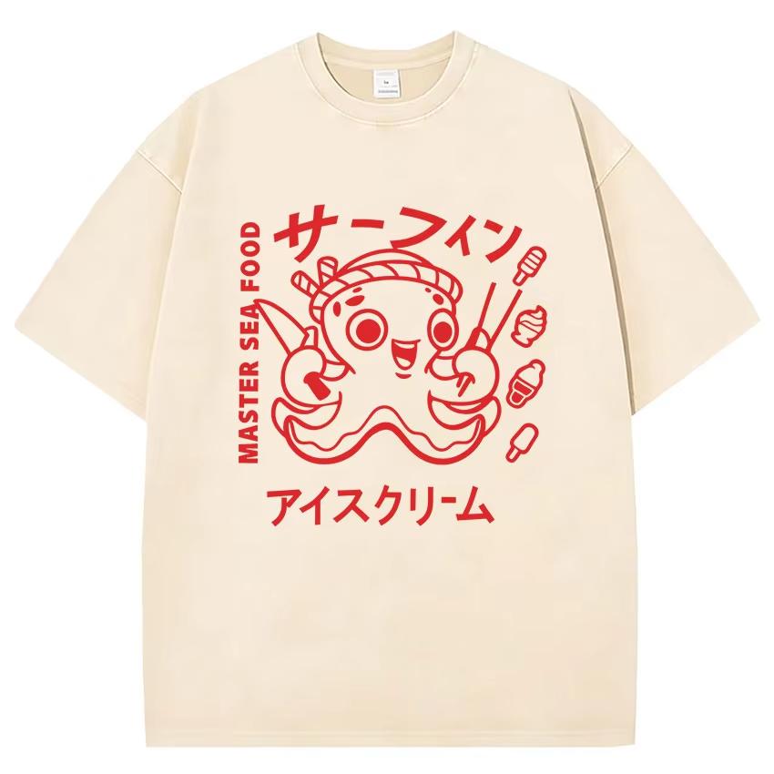 Divertente Osaka Dotonbori Polpo Ubriaco Giapponese Retrò Lavata Maglietta Unisex Donna Abbigliamento Umoristico Moda Cotone Manica Corta T-shirt