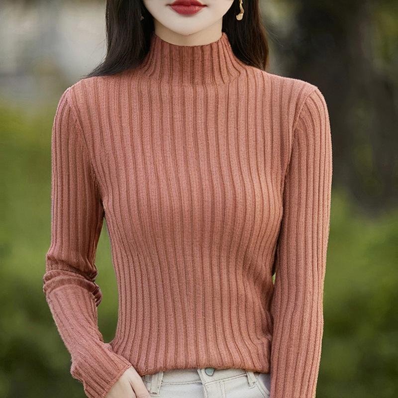 Pure Cotton Half Turtleneck Pit Sweater for Women In Autumn and Winter New Base Shirt Long-sleeved Sweater
