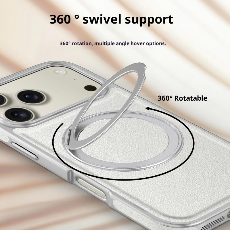 360 Rotating Plain Lychee Magnetic Leather Phone Case For iPhone 17 Pro Max 16 Plus 15 14 13 kickstand Shockproof Slim Cover
