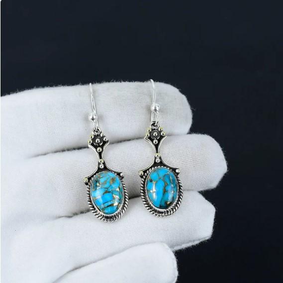 Blue Copper Turquoise Earrings, 925 Sterling Silver Earrings, Blue Turquoise Earrings, Gift Earring, Gemstone Earring, Statement Earrings