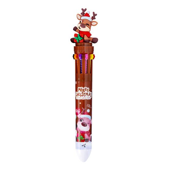 Christmas Ballpoint Pens 10-in-1 Retractable Cute Santa Snowman Pens Festive Writing Tool for Kids School Supplies Students