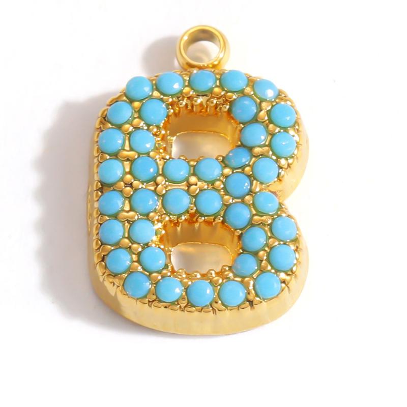 Capital A-Z Initial Letter Pendants Pave Blue Synthetic Stone Minimalist Jewelry Charm for DIY Craft Accessory