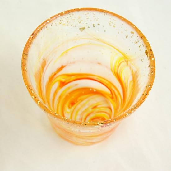 ADERIA Tsugaru Vidro Hyoka Gold-Leaf Rock Glass, Yu (Sunset), 300ml, Made In Japan, In Dedicated Woo