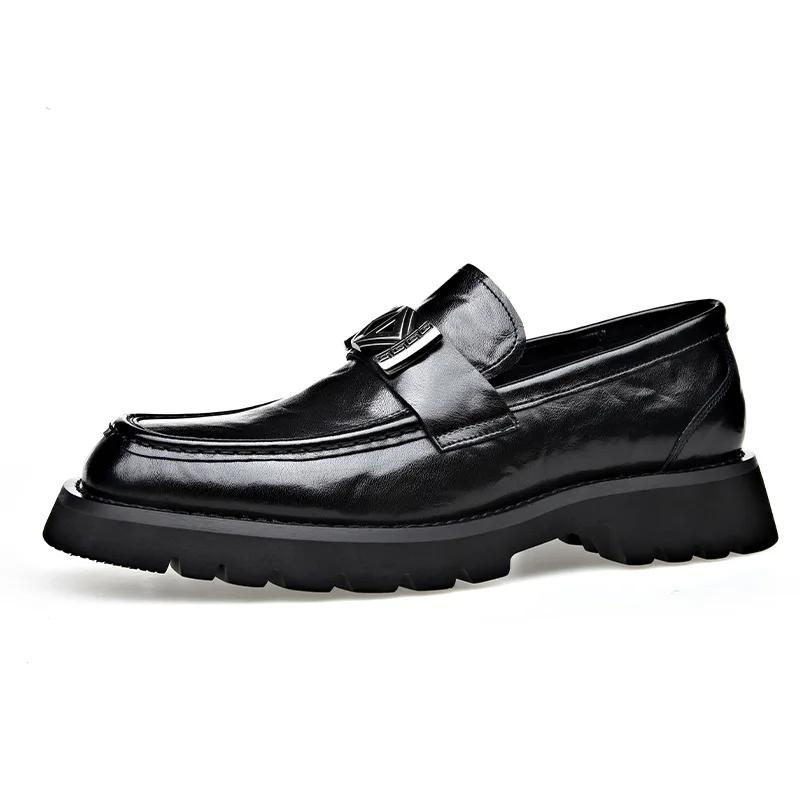 Fashion 2025 Spring Autumn Fashion Slip-on Thick Sole Leather Male Loafers Designer New British Style Retro Men's Dress Shoes