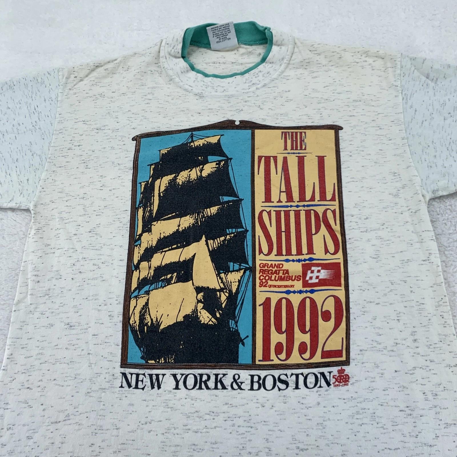 

Vintage Tall Ships Shirt Mens M/L 1992 Columbus Regatta New York Boston 90s 2XL