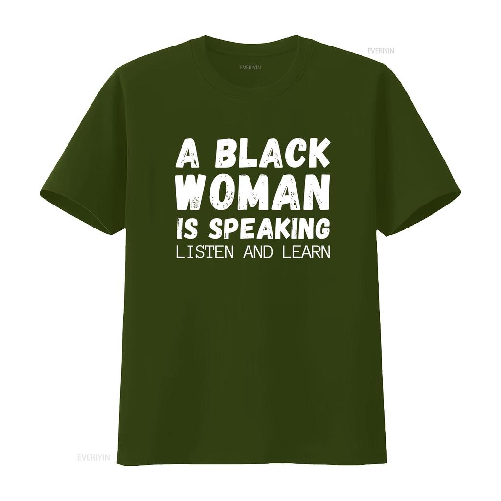 Eine schwarze Frau spricht Höre zu und lerne Lustiges T-Shirt Vintage Gewaschen Atmungsaktives Oberteil Für Den Alltag Weich Stilvoll Lässig