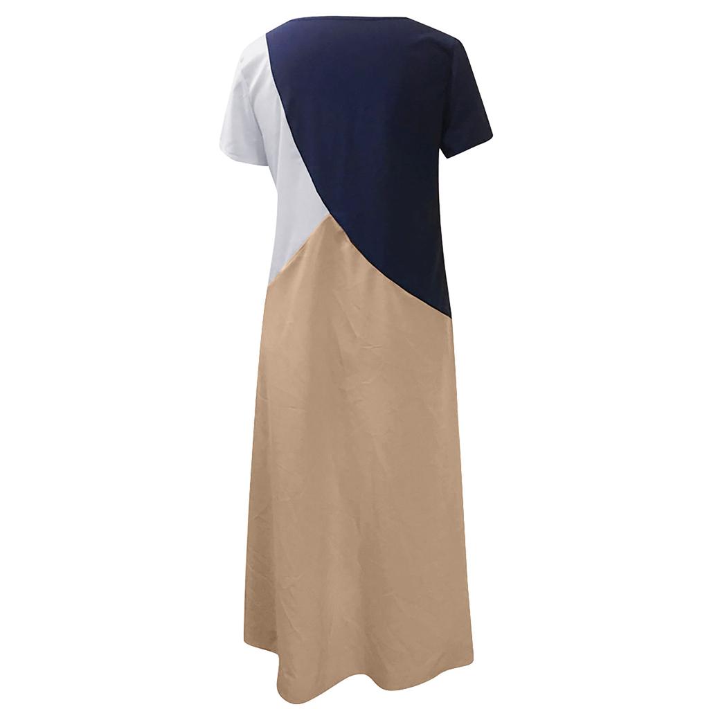 Women's Summer Fashion   Contrast Color Stitching Skirt Large Size Dress