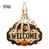 Placa de Loja Estilo Terror Mão de Esqueleto Porta Placa de Boas-Vindas, Decoração Padrão Abóbora Morcego de Halloween, Decoração de Madeira Antiga Desgastada Pendurada na Parede
