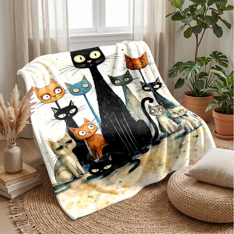 Golden Autumn Cat Theme blanket Lightweight Warm Flannel Blanket Decorative Throw Blanket for Home Decoration