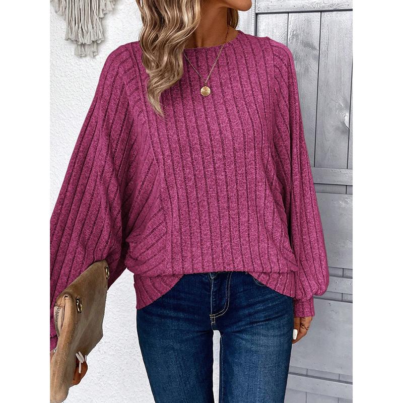 

Autumn and Winter Fashion Women s Plus Size Comfortable Sweater Pullover Women s Casual Solid Color Lantern Sleeve Top XXL рожевий червоний колір