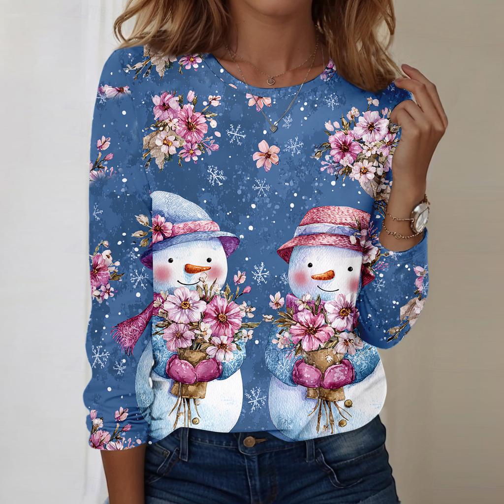 Long Sleeve Shirts For Women Cute Print Graphic Tees Blouses Casual Plus Size Basic Tops Pullover