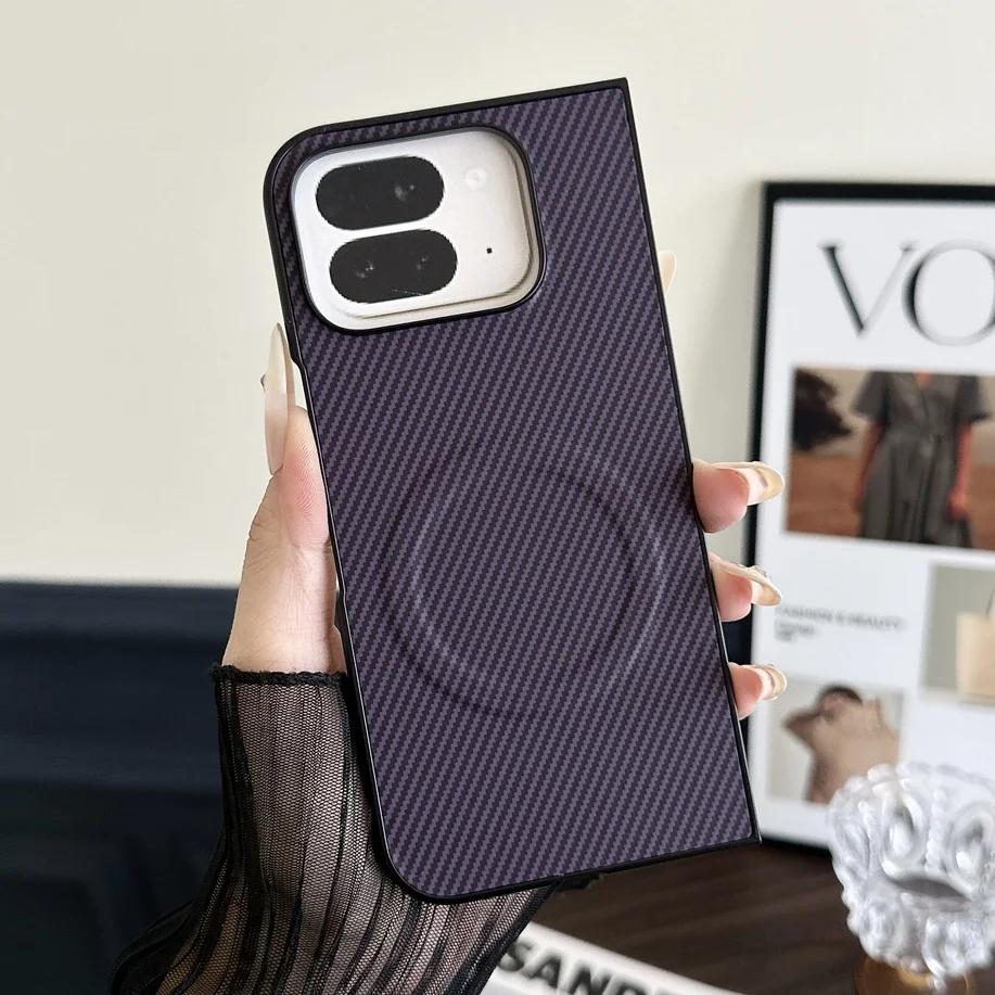Luxury Carbon Fiber Texture Hard Case For Google Pixel10 9 Pro Fold For Mag-safe Wireless Charge Shockroof Slim Back Phone Cover