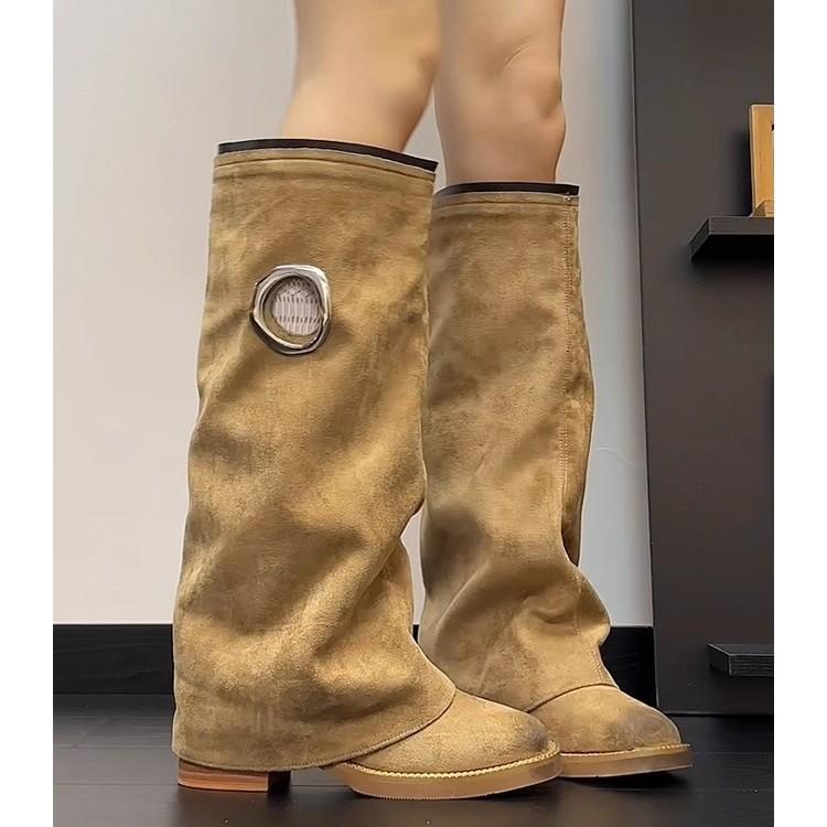 Boots Women's 2025 New Leather Boots Thick Heel High Boots Retro Versatile Pant Tube Boots Skinny Western Boots