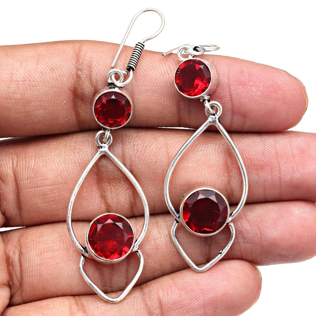 925 Mozambique Silver Sterling Garnet Earring Gemstone Jewelry Handmade