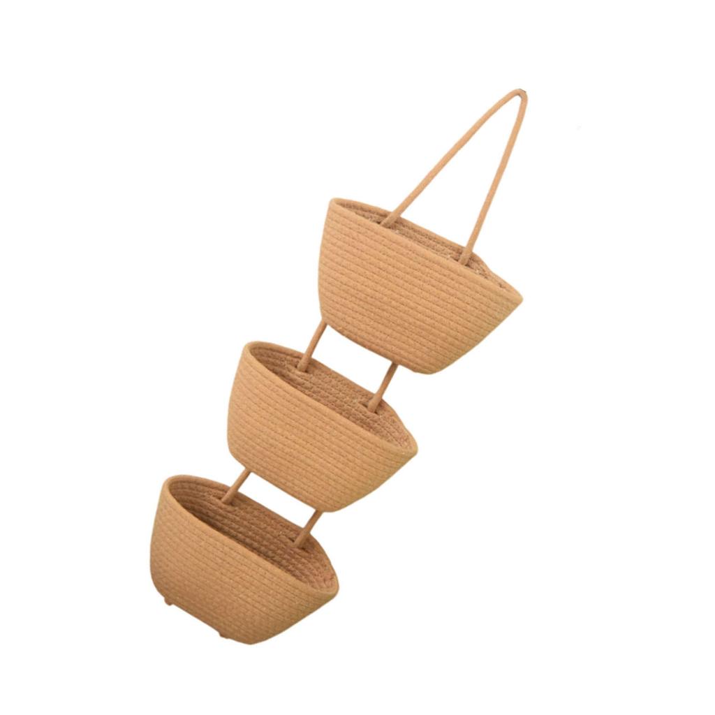 3 Tier Hanging Basket Detachable Soft Cotton Rope Wall Hanging Organizer for Living Room Bedroom Kitchen