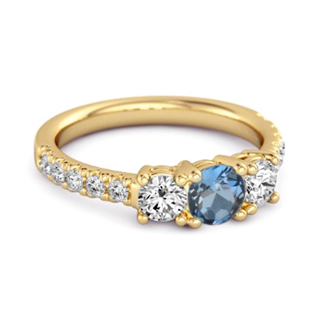 London Blue Topaz Triple Stone Pave Band Ring - 925 Sterling Silver Gold Vermeil