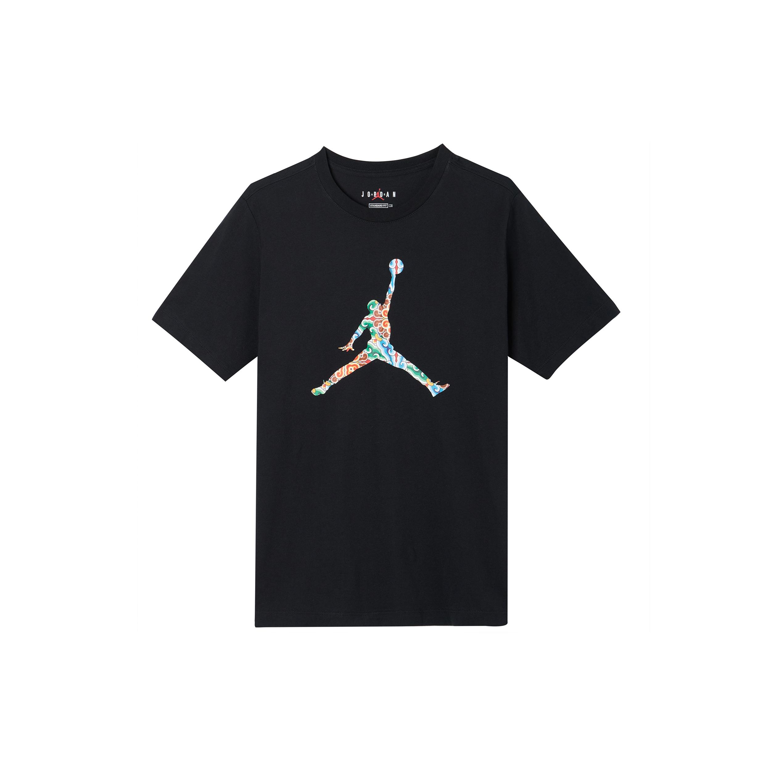 Air Jordan Flying Man Colorful Large Logo Short Sleeve Black Men s DB3700-010 L