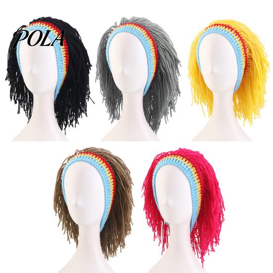 Perückenmütze, Hohe Elastizität Gestrickte Wolle Handgehäkelt Lustige Mütze, Dreads-Design Wollene Perückenkappe für Party Halloween Tägliches Tragen