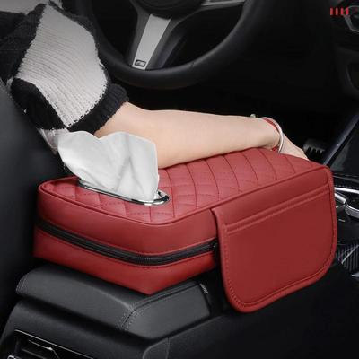Auto armsteun kussenhoes met tissue box lederen universele auto middenconsole armsteun beschermende mat ondersteuning hoogte pad voor SUV's vrachtwagens voertuigen