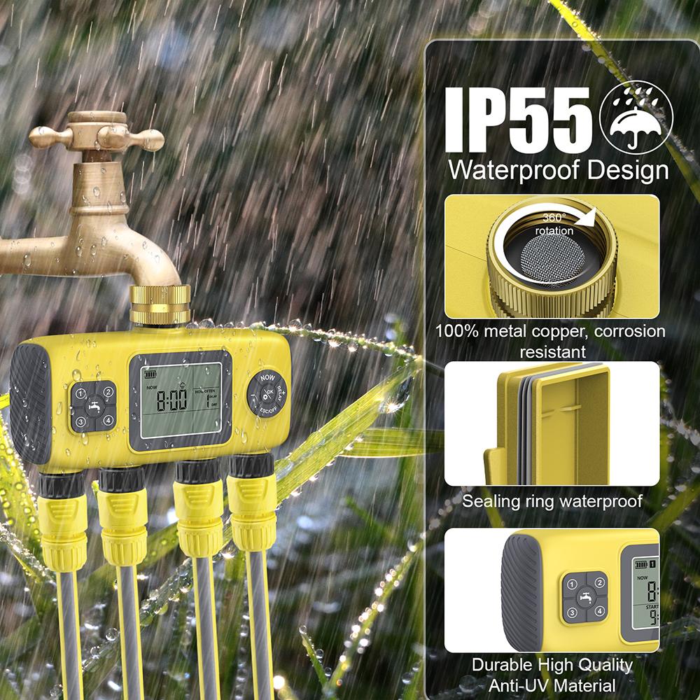 4-drożny Timer Wody do Nawadniania z Wyświetlaczem LCD Urządzenie do Podlewania Kwiatów w Ogrodzie Wodoodporność IPX5 Sterownik Nawadniania z Odmierzaną Wartością Wody