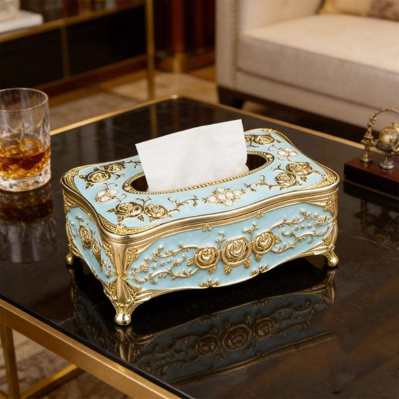 Artistic Floral Print ABS Tissue Holder With Easy Open Lid Sophisticated Decors Tissue Box For Convenient Refills
