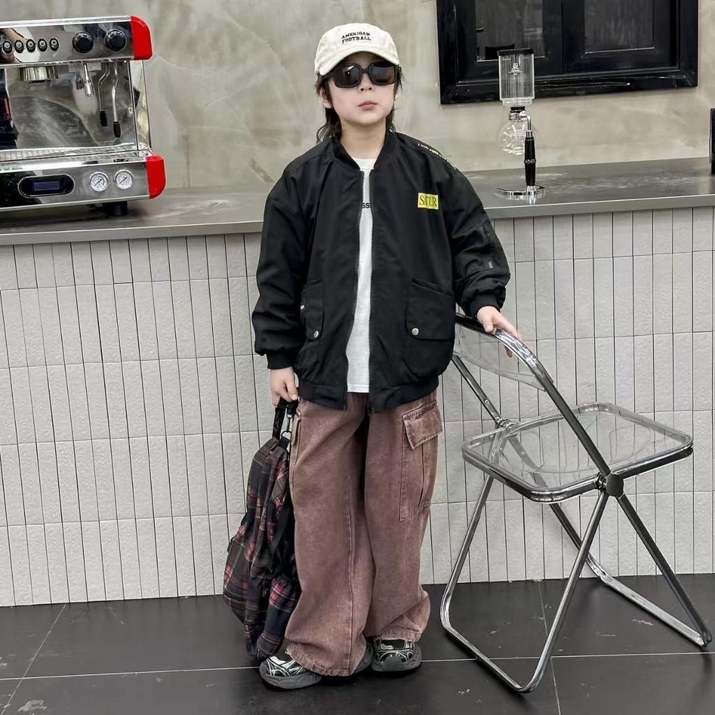 Boys Autumn Jacket Kids Casual Loose Faux Leather Coat Toddler & Children Solid Color Zipper Baseball Jacket