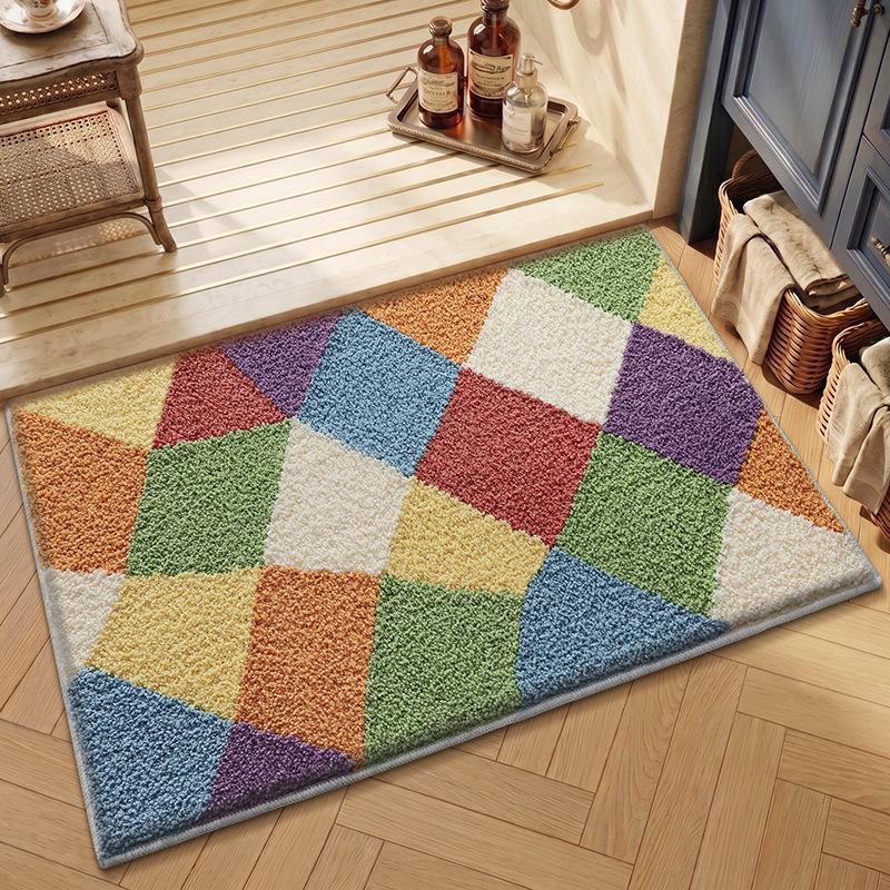 Nordische Koreaanse Stijl Kleurrijk Geruit Badkamermat Super Absorberend Antislip Zacht Vloerkleed Dopamine Woondecoratie voor Slaapkamer Badkuip 40x60cm