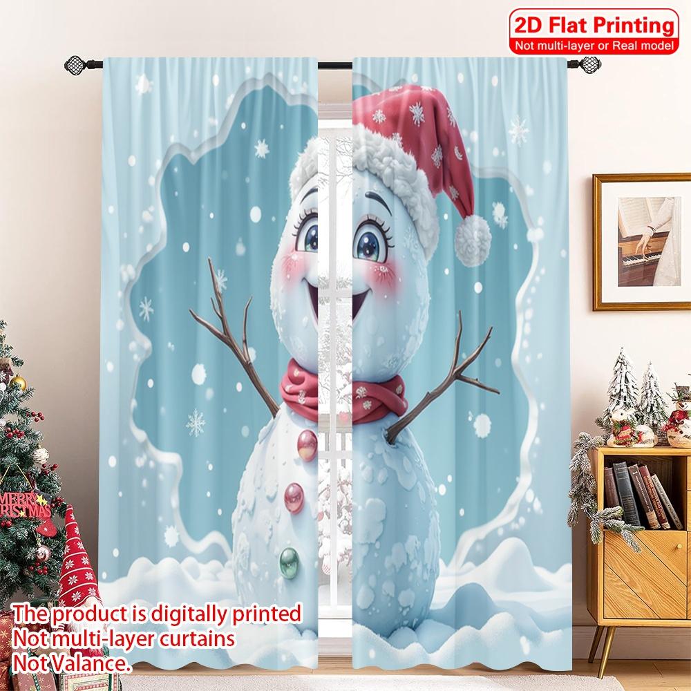 

2pcs 2D flat printing Merry Christmas Window Curtains Winter Snowman Breakout 100% Polyester Without Electricity 0 for Home Wall 52.50×116.00 CM 2pcs