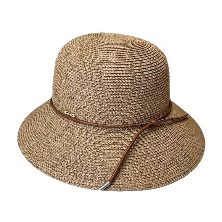 New casual simple big-brimmed straw hat, leather rope strap, beach hat, summer women's seaside UV protection sun hat