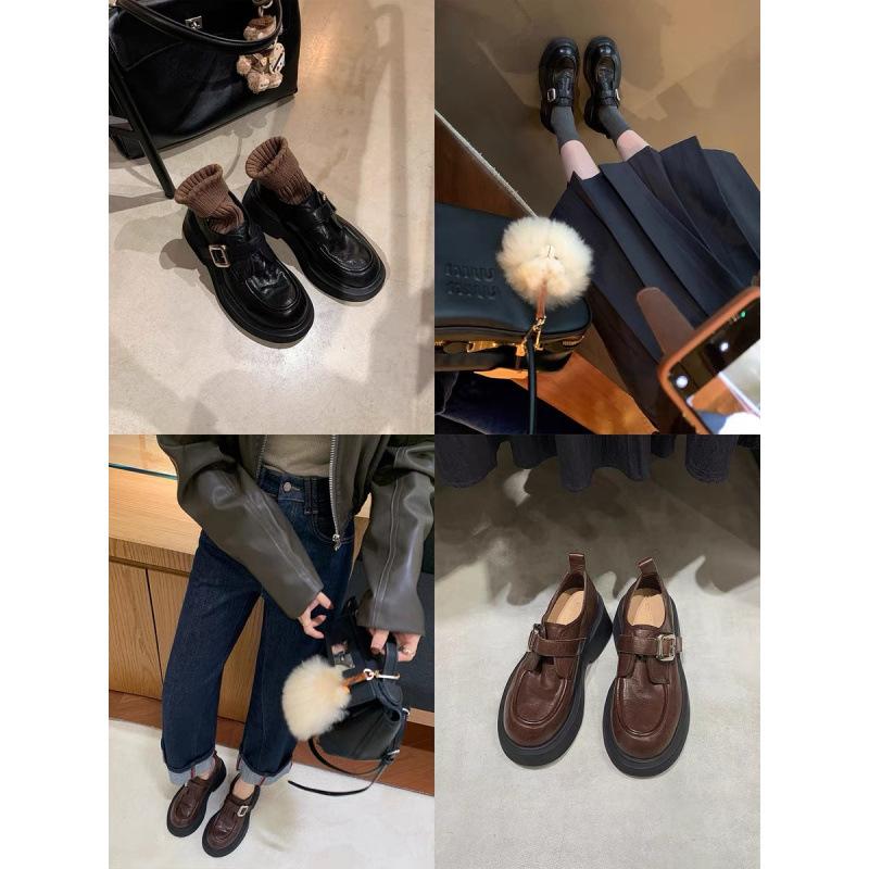 Inner height increase 7CM small size 3233 round head one pedal thick heel loafer single shoes small leather shoes women