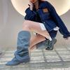 Spring New Fashion Style Pointed Thick Heel Trousers Boots Retro Versatile But Knee Western Cowboy Boots