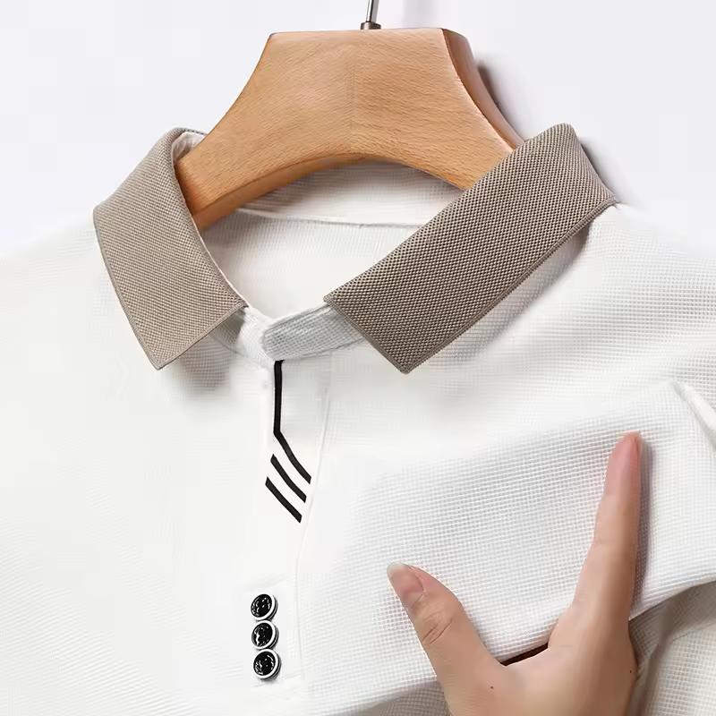 Spring Autumn Men's Business Casual Long Sleeved Shirt Solid Color Polo Shirt Breathable Comfortable Versatile Top