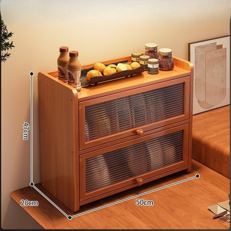 Armário de Armazenamento de Cozinha com Portas Decorativas em Rattan Sintético, Mini Armário de Armazenamento de Bancada de Bambu com Prateleira Organizadora com Porta Basculante, 1 peça