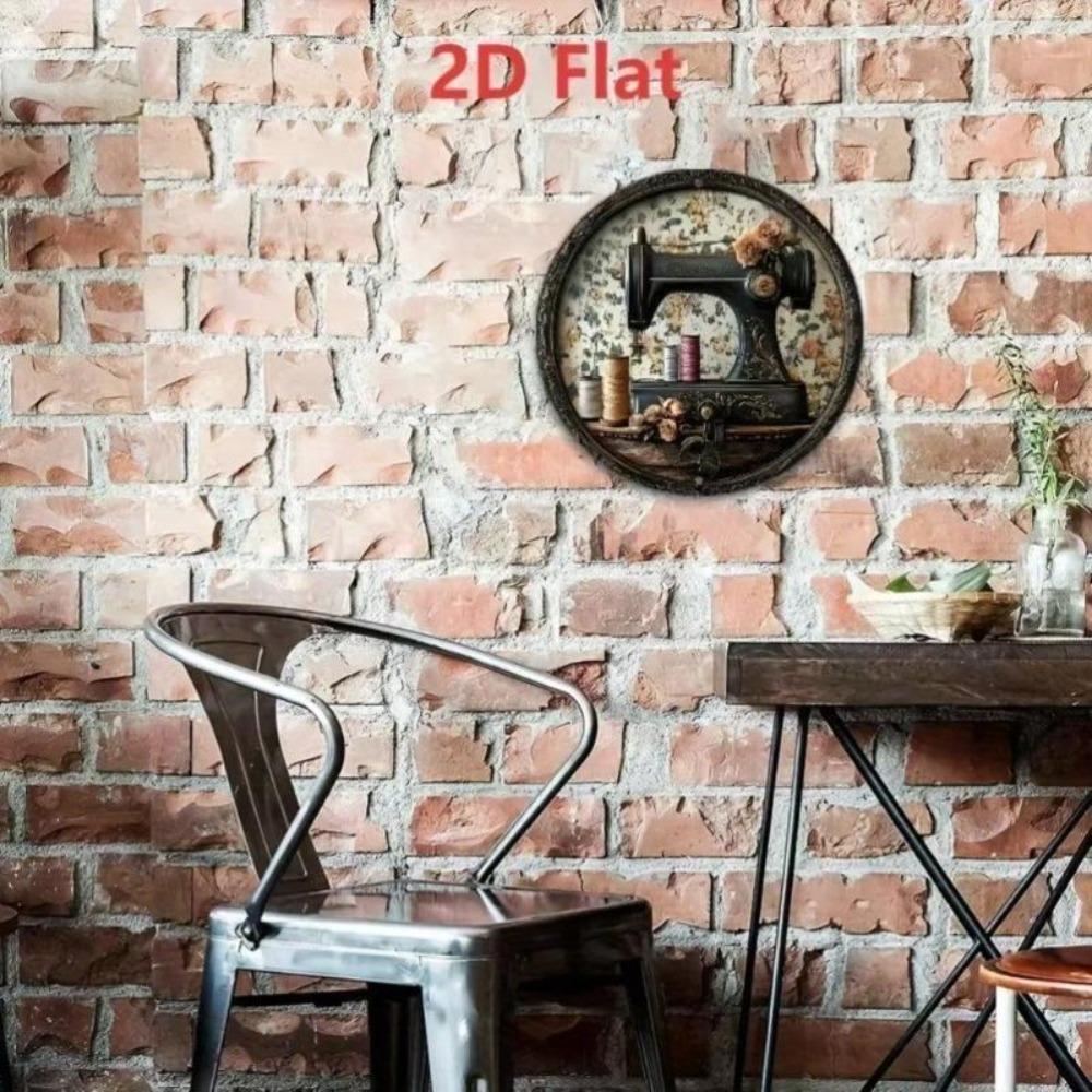 Vintage Sewing Machine Metal Wall Art Sign 8 Inch Round Home Decor Gift