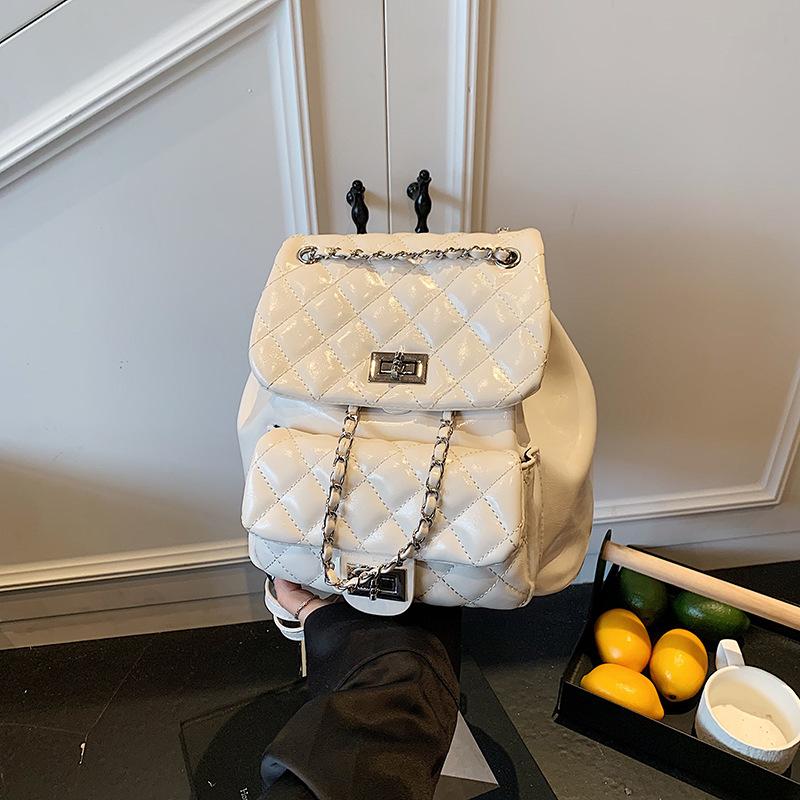 New High-end Fashion Light Luxury Pumping Belt Embroidered Thread Rhombus Backpack Versatile Women's Backpack Bag