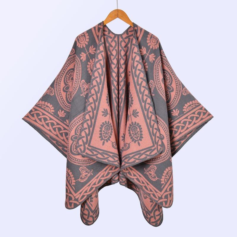 Street New Ladies Scarf Shawl Autumn and Winter Thickened Imitation Cashmere Jacquard Split Warm Cape
