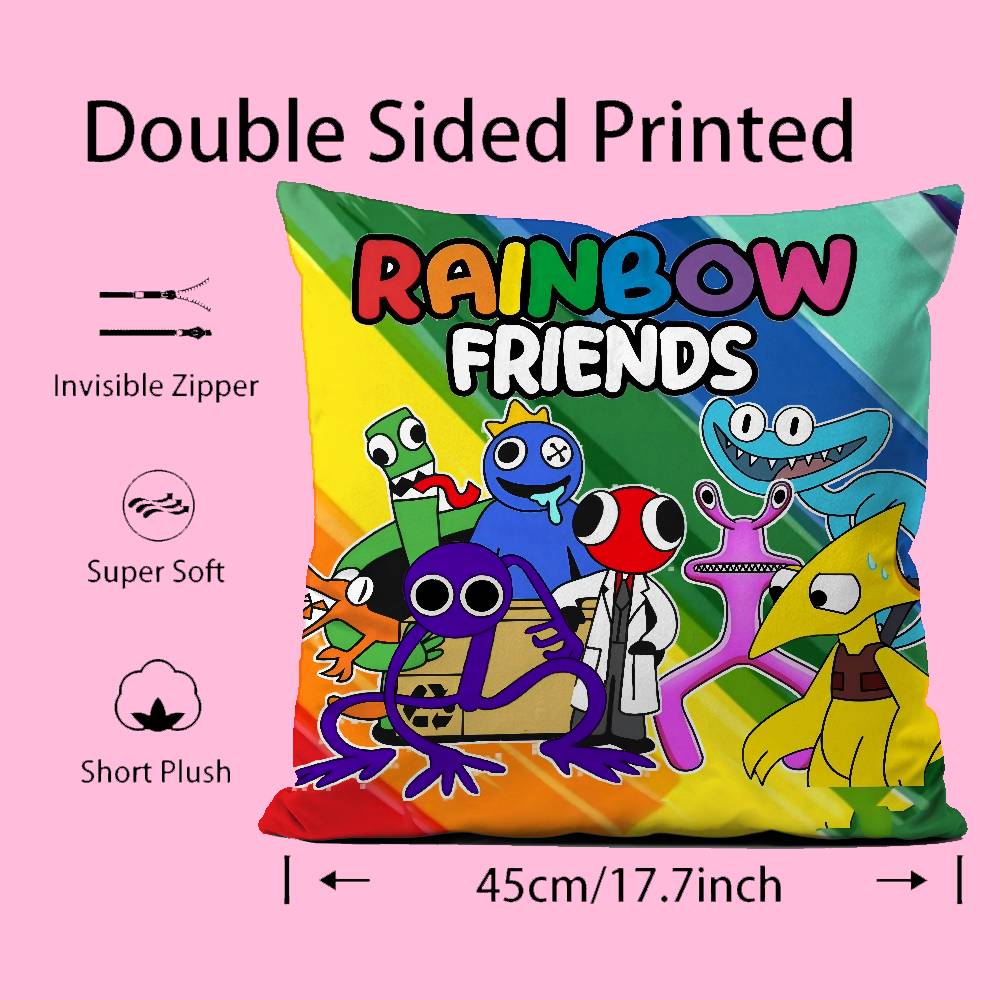 Cartoon Game R-Rainbow Friends Pillow Case Anti-Dustmite Pillowcase Invisible Zipper Silky Short Plush Sofa Cushion Cover
