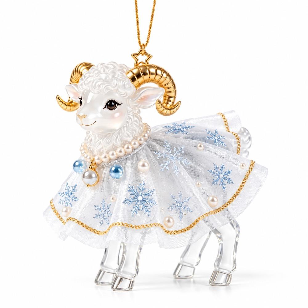 2D Flat Goat Hanging Ornament Set Shining Artificial Rhinestone Animal Hanging Decoration Simulation Acrylic Keychain