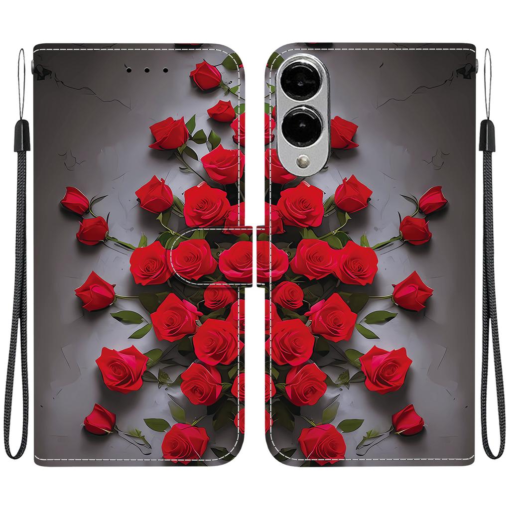 For Samsung Galaxy S25 Edge Leather Case Stand Wallet Pattern Printing Phone Cover with Wrist Strap