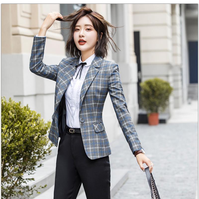 Lenshin Soft and Comfortable High-quality Plaid Jacket with Pocket Office Lady Casual Style Blazer Women Wear Single Button Coat
