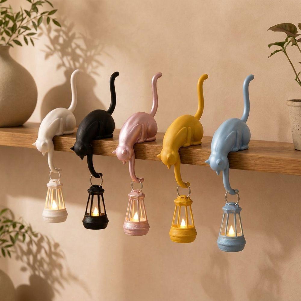 Cute Figurine Cat Wall Hook Light 3D Printed Cat Hanging Hook Lovely Cat Decor Lamp Bedroom