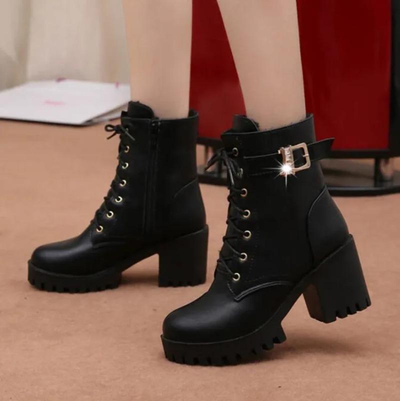 Hot Sale Women's Shoes 2026 Winter Women Ankle Boots Fashion Lace Up Shoes for Women Designer Waterproof Boots Zapatos De Mujer