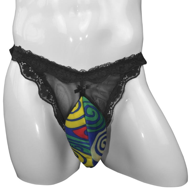 Sexy Sissy Pouch Panties For Mens Lingerie Lace Ruffle Satin Underwear Crossdress G-String T-Back Thong See Through Bikini Brief