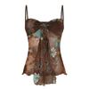Vintage Printed Halter Top Latest French Pleated Strap V-neck Temperament Spice Girl Top Bottoming Button-down