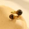 Hochwertiger Doppel-Natur-Tigerauge-Steinring für Damen, Goldbeschichteter Charmantes Vintage-Rings, Edelstahl Schmuck