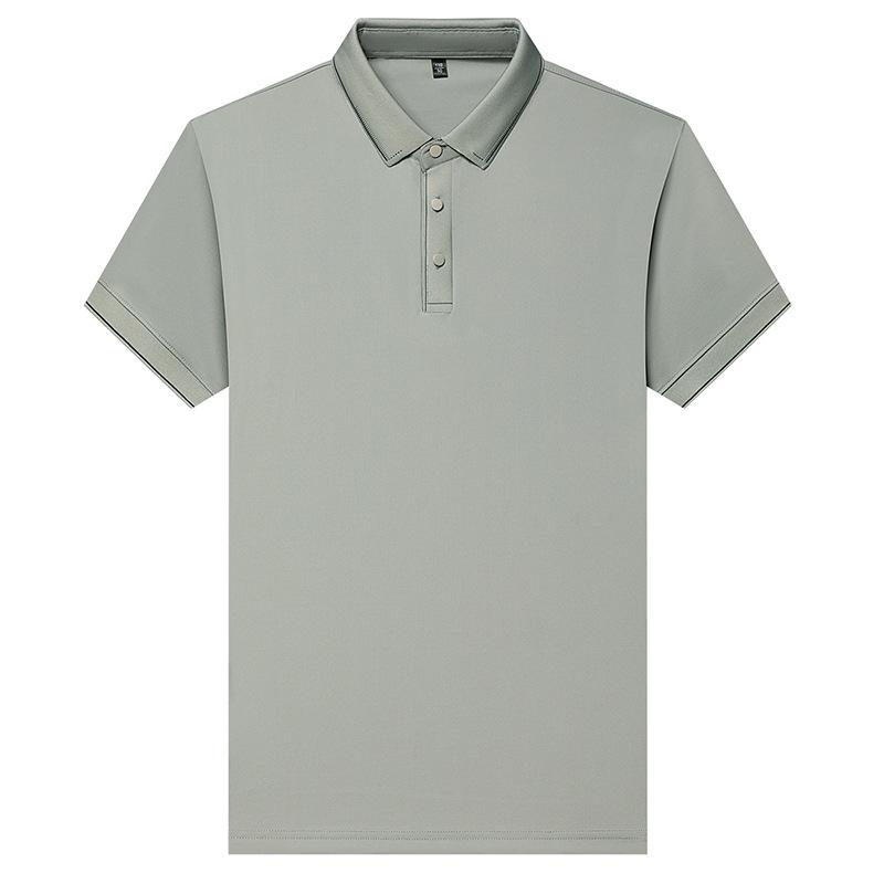 Men'S Short-Sleeved T-Shirt Father'S Lapel Thin Brocade Ammonia Ice Silk Loose Polo Shirt Half-Sleeved