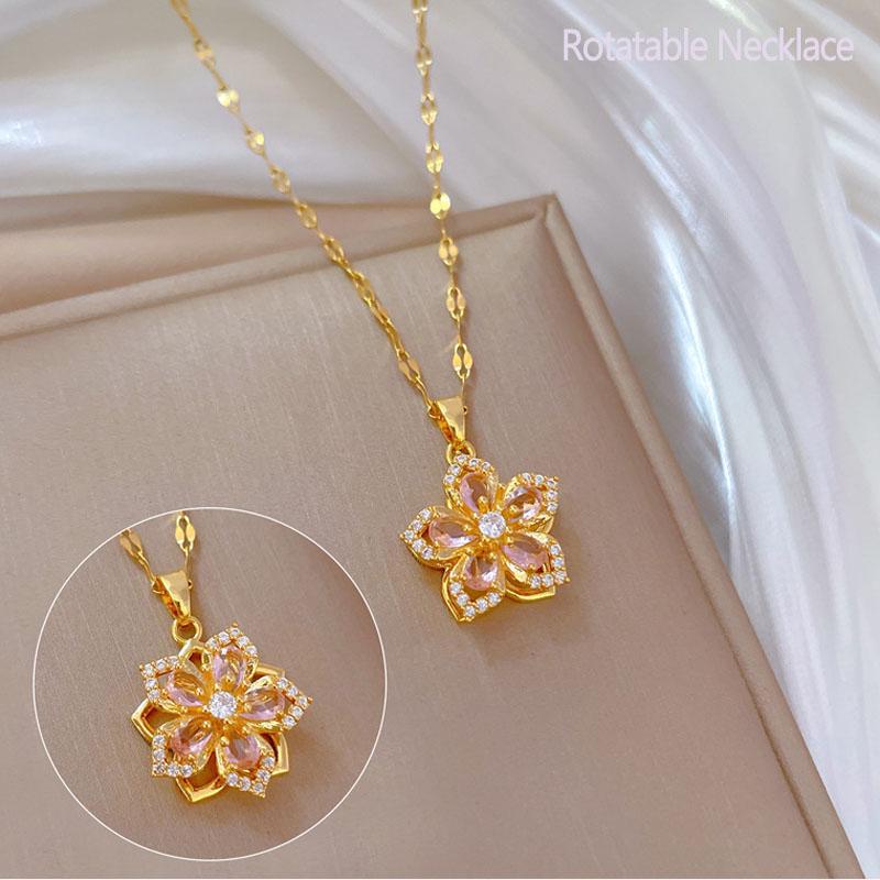 

Creative Rotating Rose Flower Necklace for Women Titanium Steel Rotating Spinner Clavicle Choker Anti Stress Anxiety Jewelry NC24Y0051