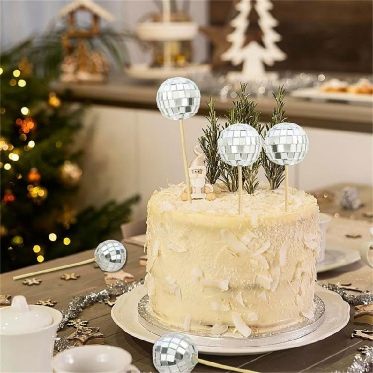 24pcs Cupcake Toppers for Party Decoration Stylish Reflective Sphere Cake Picks Accessories Cake Decorating Ornament